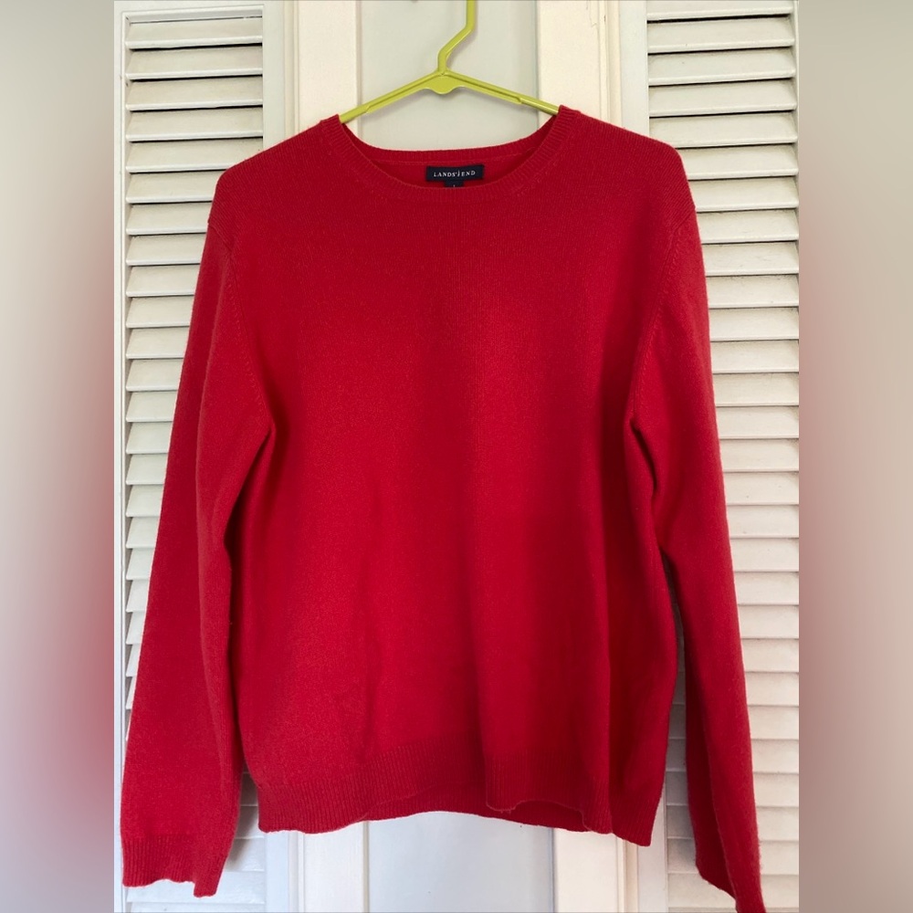 Cherry Red Lands End Womens Preppy Old Money Small 6-8 Pullover Cashmere Sweater